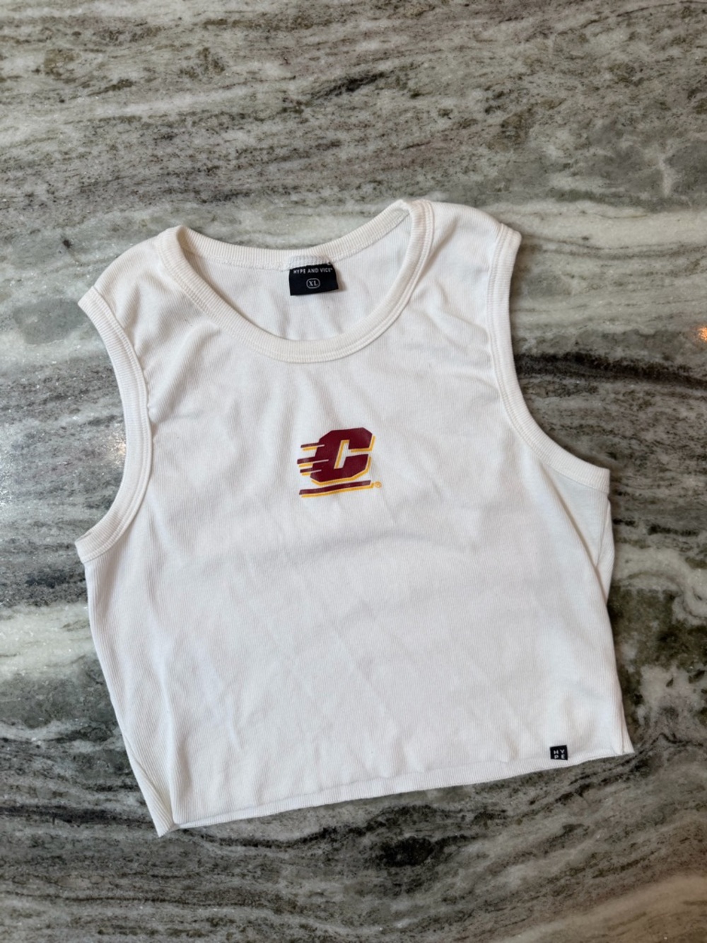 Central Michigan University White Ribbed Crop Tank Top Size XL - Picture 2 of 4